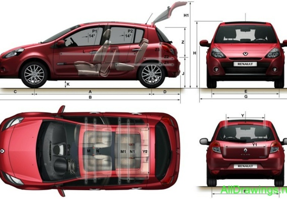 Renaults Clio 5-door (2009) (Renault Clio 5-door (2009)) are drawings of the car